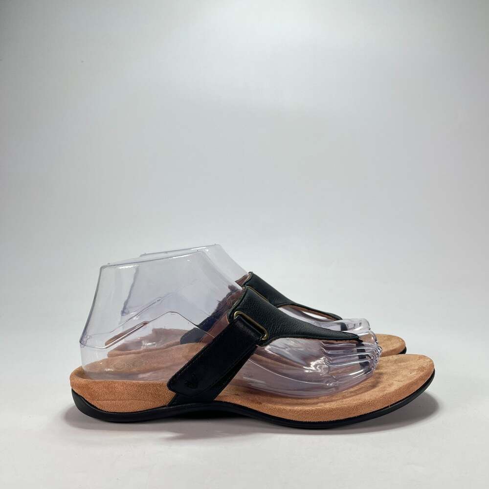 Vionic Wanda Leather Thong Sandals Black Comfort Arch Support Women's Size 8